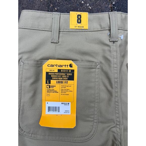 NWT ladies Carhartt rugged flex loose fit canvas work shorts size 8 - Picture 3 of 4